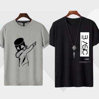 Printed Men Black, Grey T-Shirt
