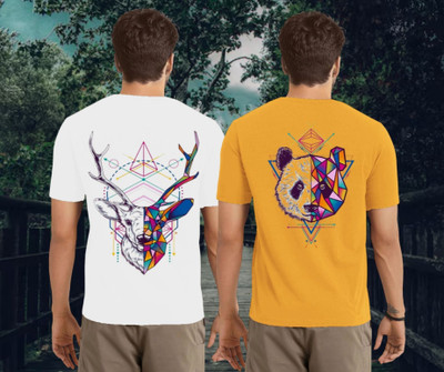 Kasendra Printed Men Round Neck White, Yellow T-Shirt