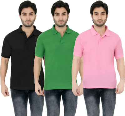YUALIN CREATION Solid Men Polo Neck Pink T-Shirt