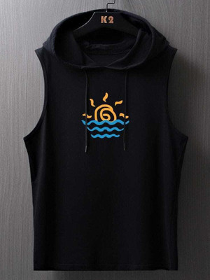 Cliffix Printed Men Hooded Neck Black T-Shirt