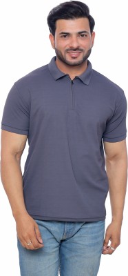 CIAOSIS Solid Men Polo Neck Grey T-Shirt