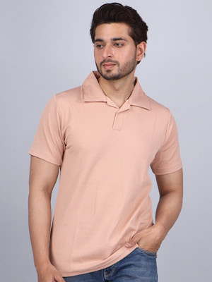 EDGELINE Solid Men Polo Neck Pink T-Shirt