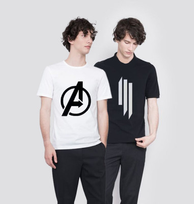 wike denims Printed Men Round Neck White, Black T-Shirt