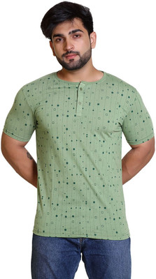 Classic Martino Printed Men Round Neck Light Green T-Shirt