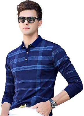 HOODLER Printed Men Polo Neck Blue T-Shirt