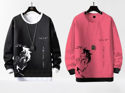 Bhadawar creations Graphic Print Men Round Neck Black, Pink T-Shirt