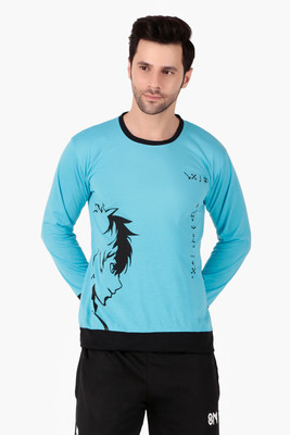 SM SHAYAM CREATION Printed, Typography Men Round Neck Blue T-Shirt