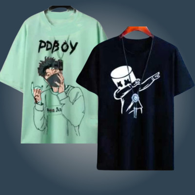 Printed Men Black, Green T-Shirt