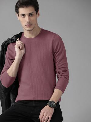 FIRST POSTION Solid Men Round Neck Pink T-Shirt