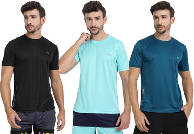 FTX Solid Men Round Neck Dark Blue, Light Blue, Black T-Shirt