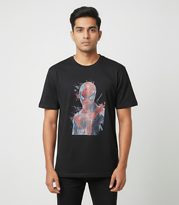 Sample Graphic Print Men Round Neck Black T-Shirt