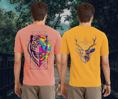 Kasendra Graphic Print Men Round Neck Pink, Yellow T-Shirt