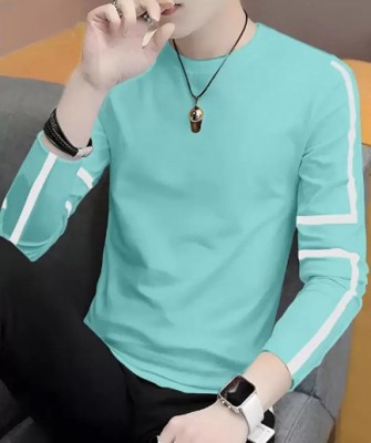 Try This Colorblock Men Round Neck Light Blue, White T-Shirt
