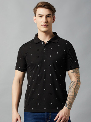 Saurya S prime Printed Men Polo Neck Black T-Shirt