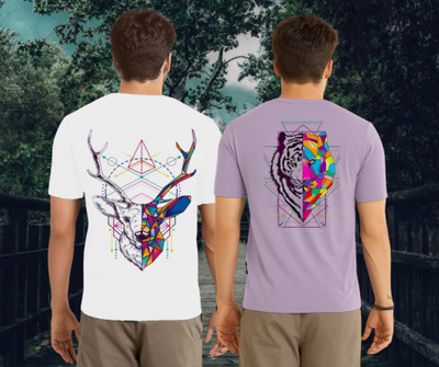 Kasendra Printed Men Round Neck White, Purple T-Shirt
