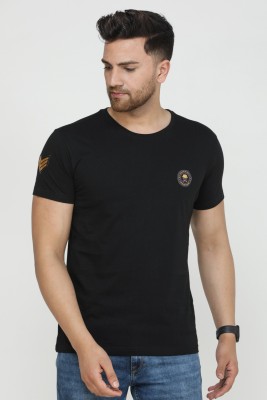 COUNTRY YARD Solid Men Round Neck Black T-Shirt