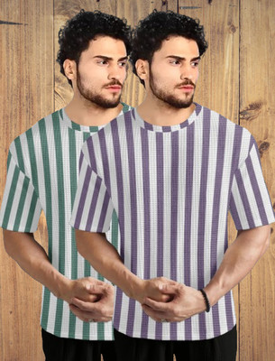 SCOWET Striped Men Round Neck Multicolor T-Shirt