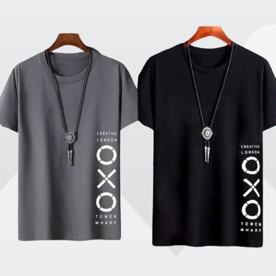 Printed Men Black, Grey T-Shirt
