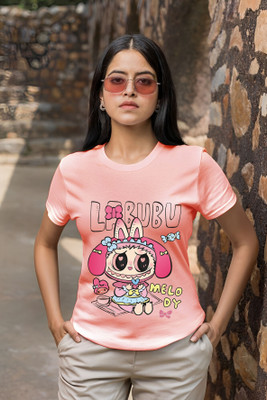 Kasendra Printed Women Round Neck Pink T-Shirt