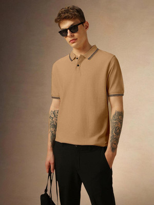 TIGERSNAKE Solid Men Polo Neck Brown T-Shirt
