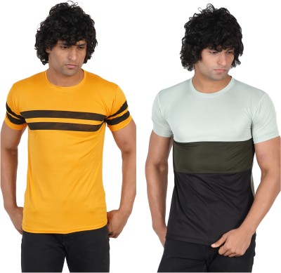 Jaqque Printed Men Round Neck Yellow, Light Green T-Shirt