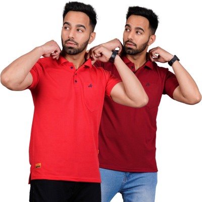 addiz Solid Men Polo Neck Reversible Red, Maroon T-Shirt