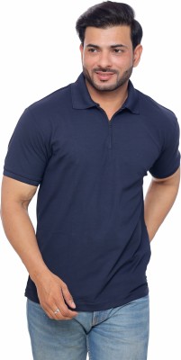 CIAOSIS Solid Men Polo Neck Navy Blue T-Shirt