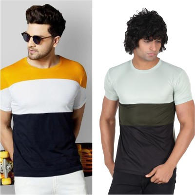 Oishee Colorblock Men Round Neck Yellow, Light Green T-Shirt