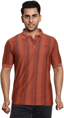 James Hamilton Striped Men Polo Neck Orange T-Shirt