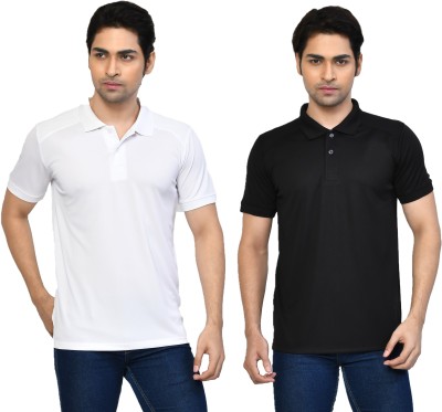 RAPL BHARAT Solid Men Polo Neck Black, White T-Shirt