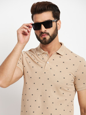 RELANE Printed Men Polo Neck Beige T-Shirt