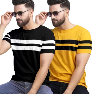 R RIDACHY Striped Men Round Neck Multicolor T-Shirt