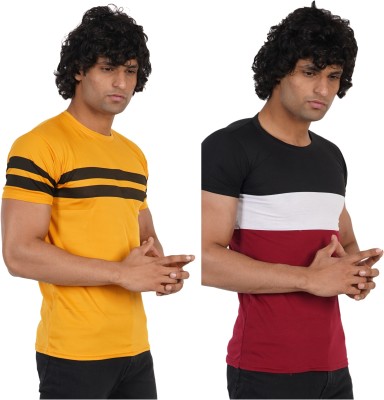 Jaqque Printed Men Round Neck Yellow, Maroon T-Shirt