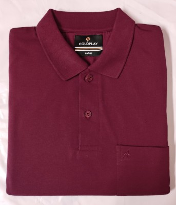 Coldplay Solid Men Polo Neck Maroon T-Shirt