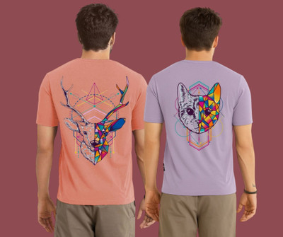 Kintu Parantu Printed Men Round Neck Pink, Purple T-Shirt