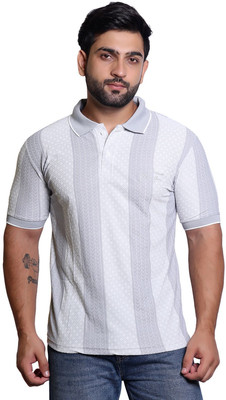 James Hamilton Printed Men Polo Neck Grey, White T-Shirt