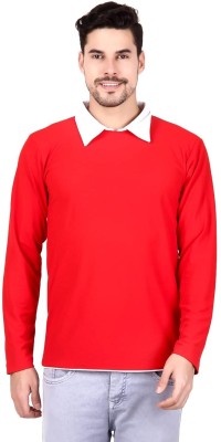 HouseOfCommon Solid Men Polo Neck Red T-Shirt