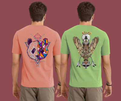 Kintu Parantu Printed Men Round Neck Pink, Green T-Shirt