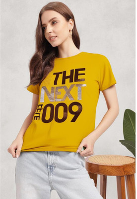 MACK JONNEY Printed Women Round Neck Yellow T-Shirt