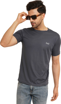 Priyashi Solid Men Round Neck Grey T-Shirt
