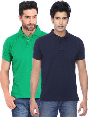 KETEX Solid Men Polo Neck Green, Blue T-Shirt