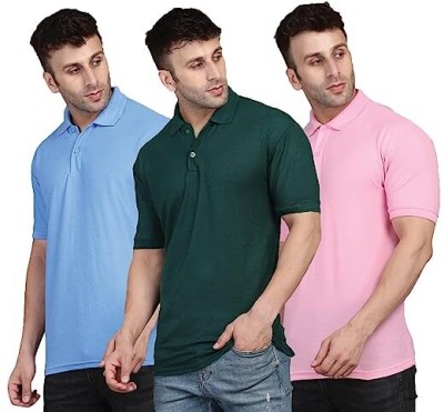 KEOTI Solid Men V Neck Light Blue, Dark Green, Pink T-Shirt