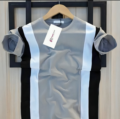 Color Block Men Grey T-Shirt