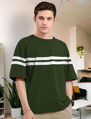 StyleFlick Striped Men Round Neck Green T-Shirt