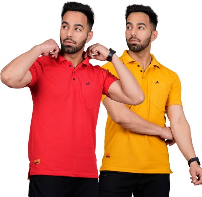 addiz Solid Men Polo Neck Reversible Red, Yellow T-Shirt
