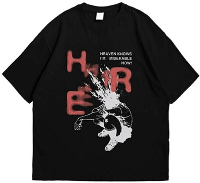 inblak Printed Men Round Neck Reversible Black T-Shirt