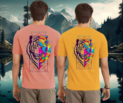 Lecowar Printed Men Round Neck Pink, Yellow T-Shirt