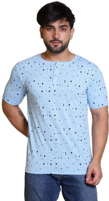 Classic Martino Printed Men Round Neck Light Blue T-Shirt