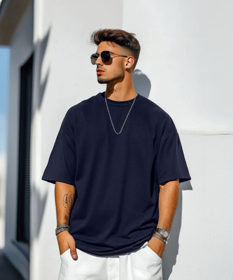 MIT Bharat Solid Men Round Neck Navy Blue T-Shirt