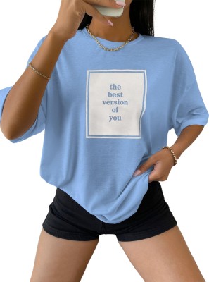 Togs & Terre Self Design Women Round Neck Light Blue T-Shirt